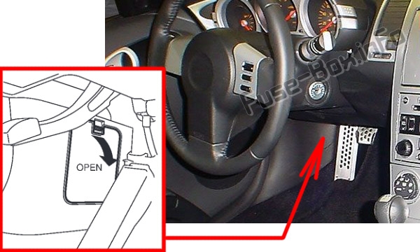 Die Position der Sicherungen im Fahrgastraum: Nissan 350Z (2003-2008)