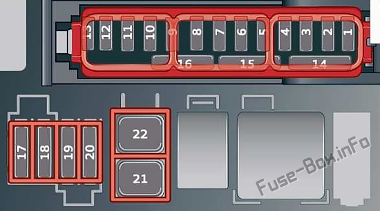 Diagramm des Sicherungskastens unter der Motorhaube: Audi e-tron (2019, 2020...)