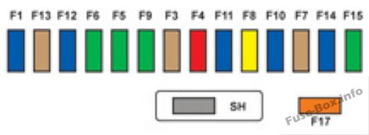 Diagramm des Sicherungskastens der Instrumententafel: Citroen DS3 (2009, 2010, 2011, 2012, 2013, 2014, 2015, 2016)