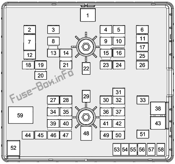 Diagramm des Sicherungskastens unter der Motorhaube: Ford Transit Custom (2019, 2020-..) 2.0L