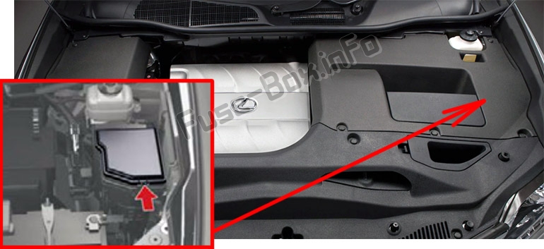 Die Position der Sicherungen im Motorraum: Lexus RX350 (AL10; 2010-2015)