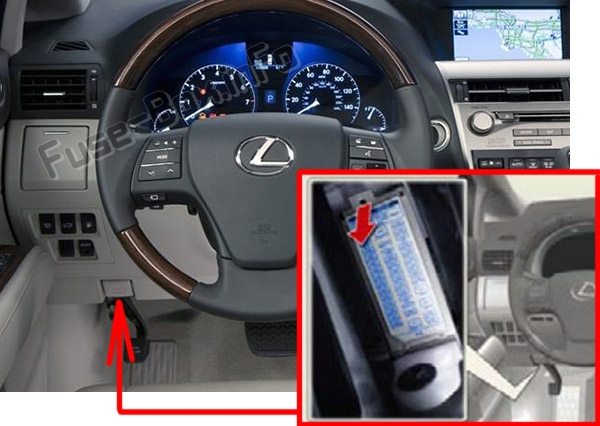 Die Position der Sicherungen im Fahrgastraum: Lexus RX350 (AL10; 2010-2015)