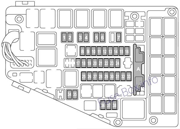 Diagramm des Sicherungskastens unter der Motorhaube: Subaru Outback (2016)