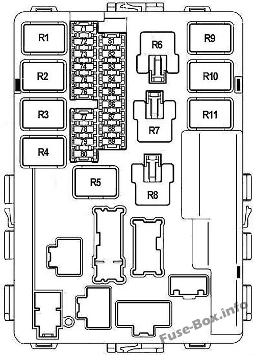 Diagramm des Sicherungskastens Nr. 1 unter der Motorhaube (Typ 2): Nissan Murano (2003, 2004, 2005, 2006, 2007)