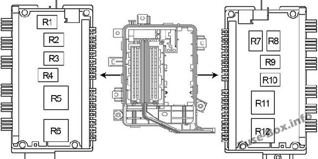 Diagramm des Sicherungskastens unter der Motorhaube: Toyota Land Cruiser (2004, 2005, 2006, 2007)