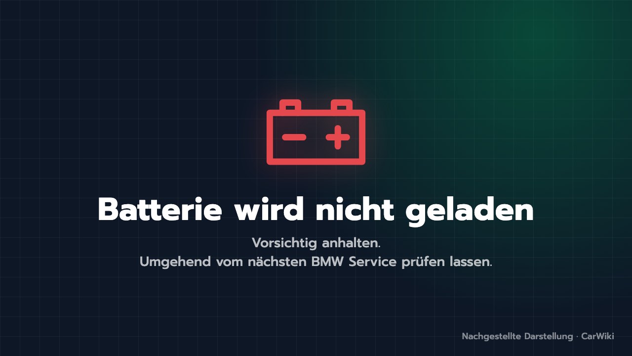 Nachgestellte Warnmeldung: rotes Batteriesymbol und der Text „Batterie wird nicht geladen – Vorsichtig anhalten“